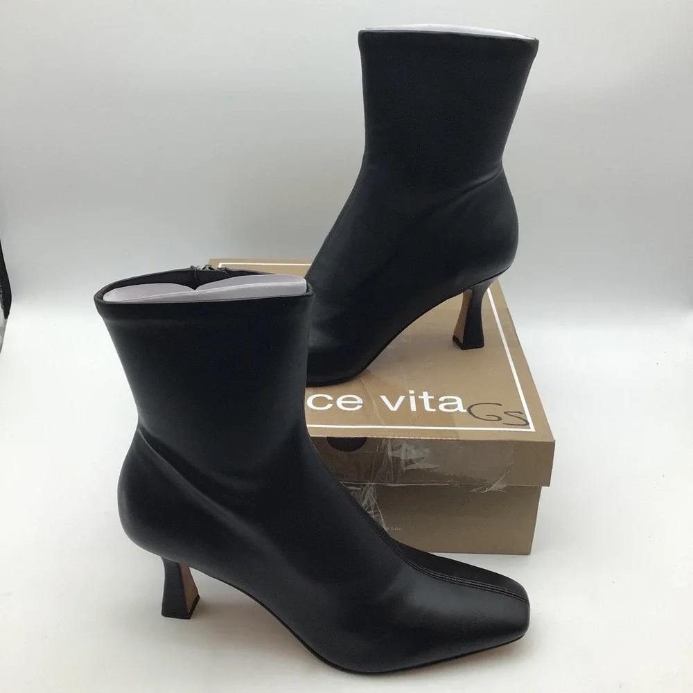 Dolce‎ Vita Glamor Black Stella Square Toe Kitten Heel Ankle Boots Size 12 NEW